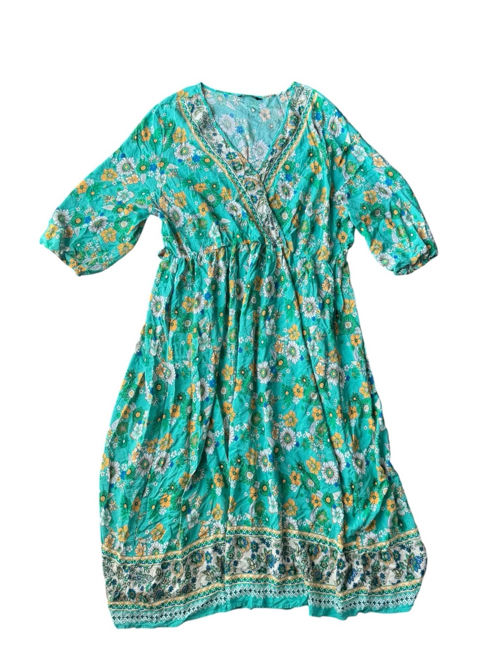 BloomChic Teal Floral Boho Midi Dress with Yellow & White Flowers Size 22-24